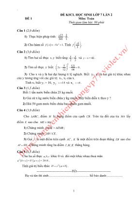 12 Đề khảo sát chất lượng lần 2 môn Toán Lớp 7 - Nguyễn Thiên Hương